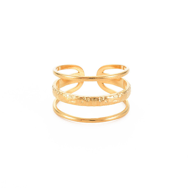 

PandaHall Ion Plating(IP) 304 Stainless Steel Triple Line Open Cuff Ring for Women, Nickel Free, Real 18K Gold Plated, US Size 6 3/4(17.1mm)...