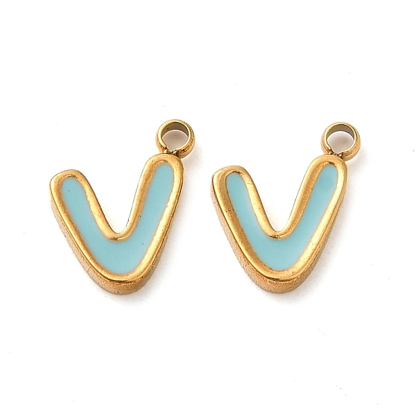 

PandaHall 304 Stainless Steel Enamel Charms, Real 14K Gold Plated, Letter, Letter V, 8x7x1.3mm, Hole: 1.2mm Stainless Steel+Enamel Letter V