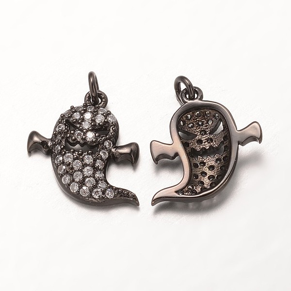 

PandaHall Halloween Brass Cubic Zirconia Pendants, Grade AAA, Ghost, Cadmium Free & Nickel Free & Lead Free, Gunmetal, 15x15x3mm, Hole: 2mm...