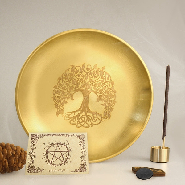 

PandaHall Tree of Life Pattern Flat Round 201 Stainless Steel Candle Holders, with Magnet, Pentacle Parchment Paper, 9-Hole Incense Holder...