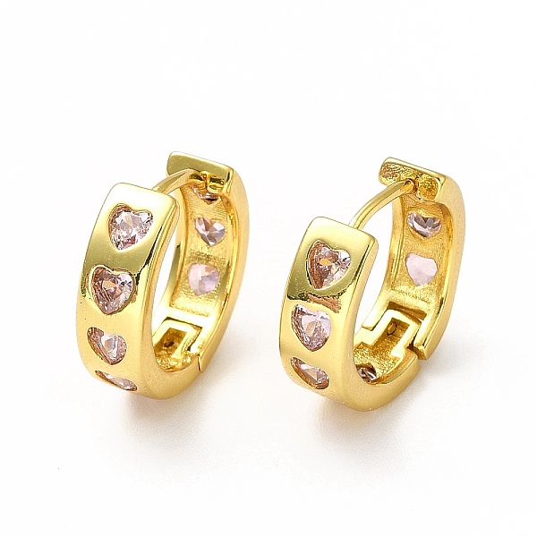 

PandaHall Pink Cubic Zirconia Heart Hoop Earrings, Rack Plating Brass Jewelry for Women, Lead Free & Cadmium Free, Real 18K Gold Plated...