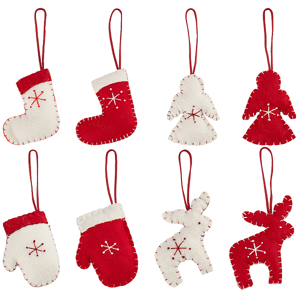 

PandaHall CRASPIRE 8pcs Felted Christmas Mittens Christmas Hand Decor with Cotton Rope Gloves Angel Sock Reindeer Xmas Hanging Ornament Felt...