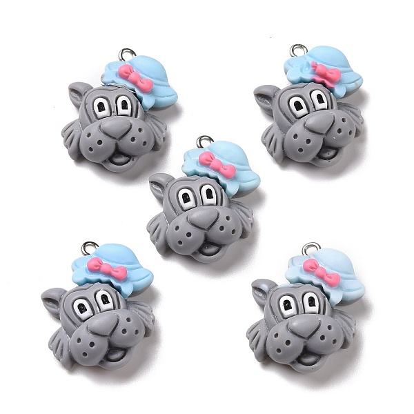 

PandaHall Opaque Resin Pendants, with Platinum Tone Iron Loops, Wolf, Dark Gray, 27x24x10.5mm, Hole: 2mm Resin Other Animal
