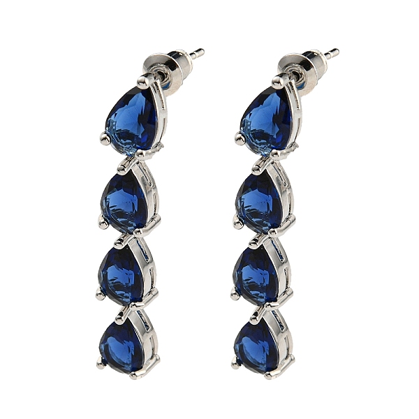 

PandaHall Rack Plating Platinum Tone Brass Glass Studs Earrings for Women, Teardrop, Dark Blue, 41x7mm Glass Teardrop