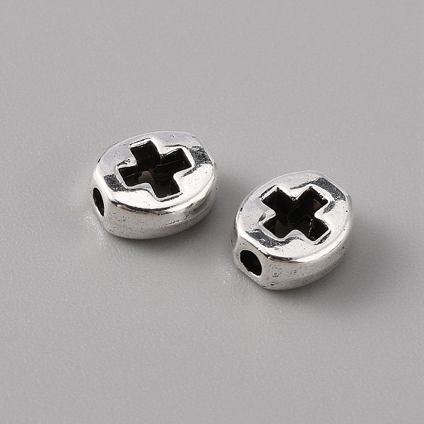

PandaHall Alloy Beads, Oval with Cross, Antique Silver, 7.5x8.5x3.5mm, Hole: 1.8mm Alloy Oval