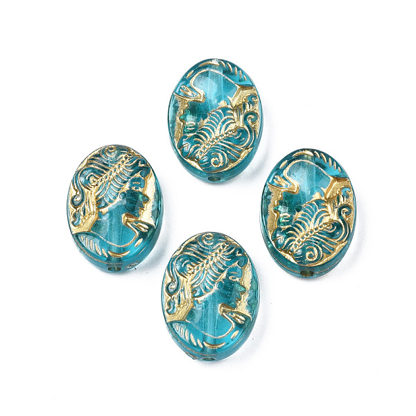 

PandaHall Plating Acrylic Beads, Metal Enlaced, Oval, Dark Turquoise, 17.5x13x6mm, Hole: 1.6mm, about 580pcs/500g Acrylic Oval