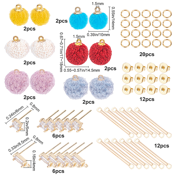 

PandaHall SUNNYCLUE DIY Earring Making, with Round Fabric Pendants, Brass Cubic Zirconia Stud Earring Findings, 304 Stainless Steel Jump...