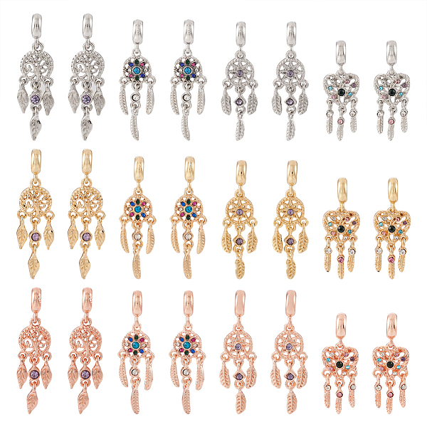 

PandaHall 24Pcs 12 Styles Rack Plating Alloy European Dangle Charms, with Colorful Rhinestone, Large Hole Pendants, Cadmium Free & Nickel..., Multicolor