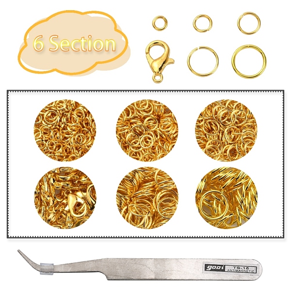 

PandaHall DIY Jewelry Making Finding Kit, Including Brass Jump Rings, Zinc Alloy Lobster Claw Clasps, Tweezers, Golden Brass