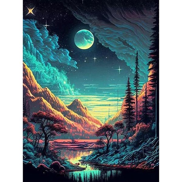 

PandaHall Fancy Moon Starry Sky Moon Scenery DIY Diamond Painting Kit, Including Resin Rhinestones Bag, Diamond Sticky Pen, Tray Plate and..., Cyan