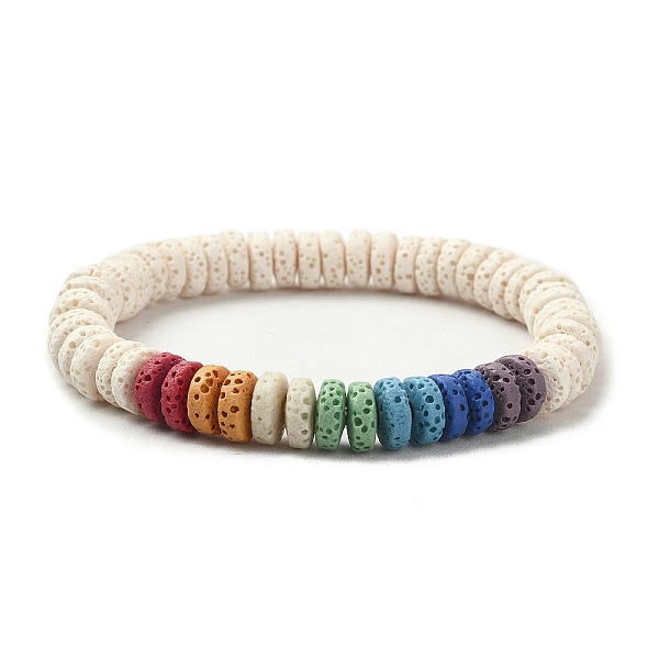 

PandaHall Dyed Natural Lava Rock Disc Beaded Stretch Bracelets, White, Inner Diameter: 2-1/4 inch(5.8cm) Lava Rock White