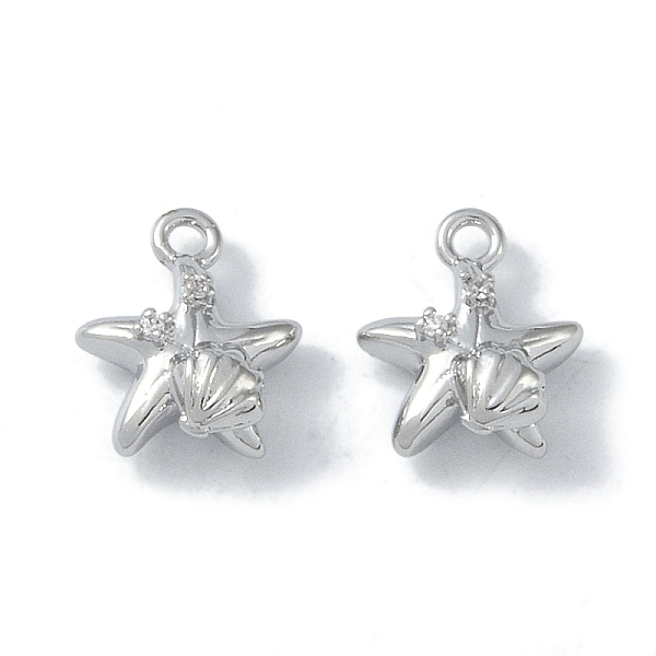 

PandaHall Ocean Collection Theme Jewelry, Brass with Cubic Zirconia Charms, Real Platinum Plated, Starfish, 10x8.5x4mm, Hole: 1.2mm..., Clear