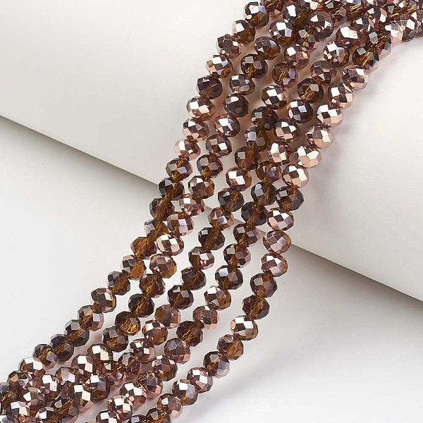 

PandaHall Electroplate Transparent Glass Beads Strands, Half Copper Plated, Faceted, Rondelle, Sienna, 3x2mm, Hole: 0.8mm, about..., Brown