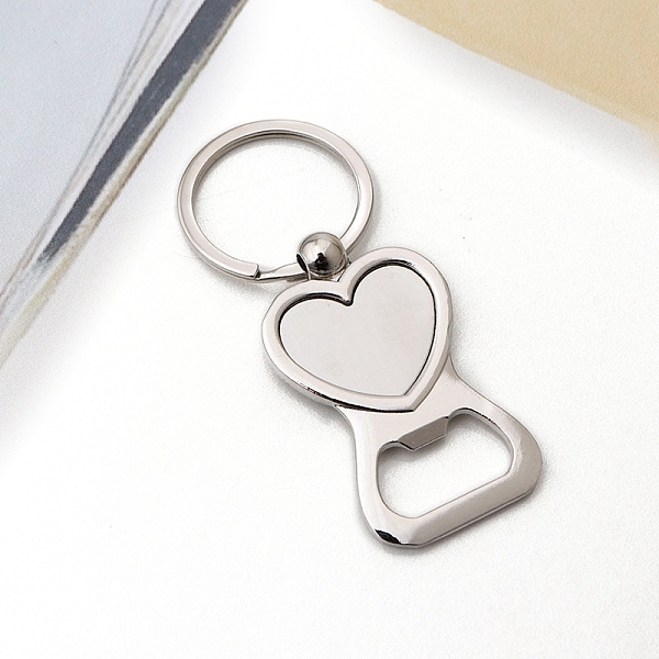 

PandaHall Zinc Alloy Heart Shaped Bottle Opener, Key Chain Ring, Platinum, 8cm Alloy Heart