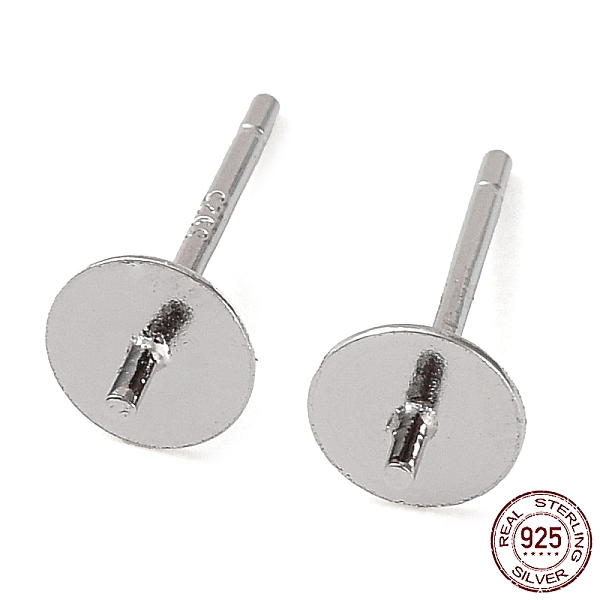 

PandaHall Rhodium Plated 925 Sterling Silver Stud Earring Findings, Flat Pad, for Half Drilled Bead, with S925 Stamp, Real Platinum Plated...