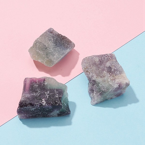 PandaHall 3Pcs Rough Raw Natural Fluorite Beads, No Hole/Undrilled, Nuggets, 42~45x23~26x15~23mm Fluorite Nuggets