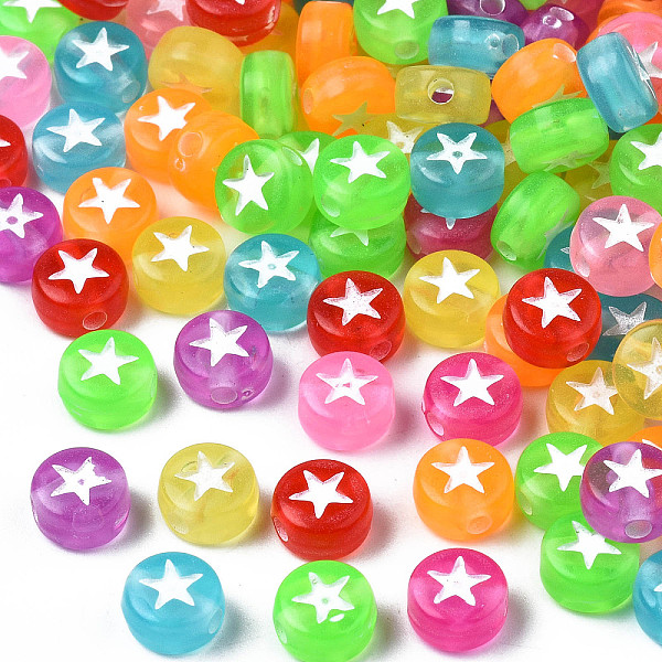 

PandaHall Transparent Acrylic Beads, Flat Round and Star, Mixed Color, 6.5x4mm, Hole: 1.6mm, about 415pcs/50g Acrylic Star Multicolor