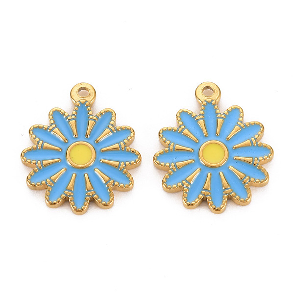 

PandaHall 304 Stainless Steel Enamel Pendants, Ion Plating(IP), Golden, Flower, Dodger Blue, 18x15.5x2mm, Hole: 1.4mm Stainless Steel+Enamel...