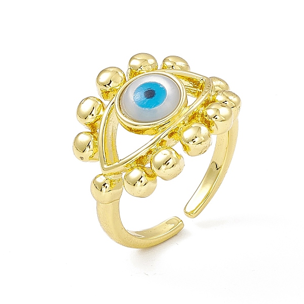 

PandaHall Natural Shell Evil Eye Open Cuff Ring, Rack Plating Brass Jewelry for Women, Cadmium Free & Lead Free, Real 18K Gold Plated, US...