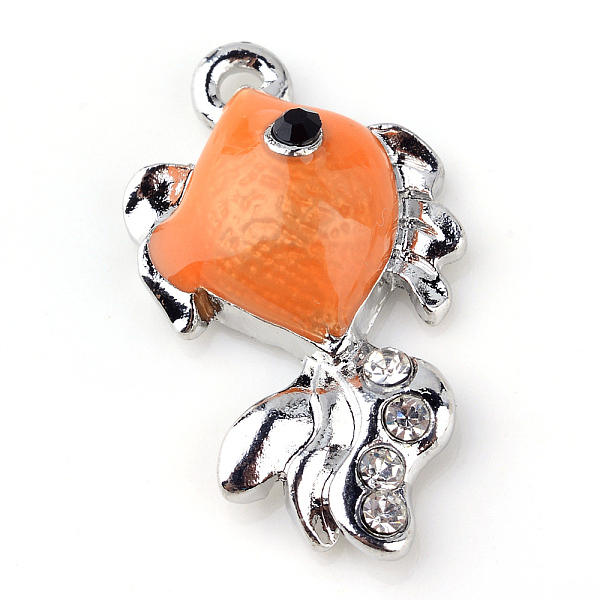 

PandaHall Alloy Enamel Pendants, with Rhinestone, Goldfish, Dark Orange, 27x15x6.5mm, Hole: 2mm Alloy Rhinestone+Enamel Fish Orange