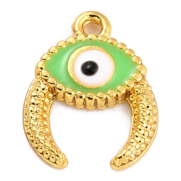 

PandaHall Golden Brass Enamel Pendants, Long-Lasting Plated, Evil Eye with Ox Horn, Green, 11.5x9x2mm, Hole: 1mm Brass+Enamel Eye Green