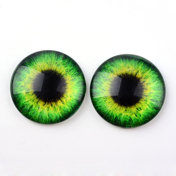 

PandaHall Glass Cabochons for DIY Projects, Half Round/Dome with Dragon Eye Pattern, Lawn Green, 10x3.5mm Glass Half Round Green