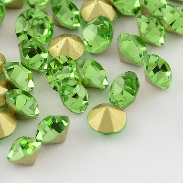 

PandaHall Glass Pointed Back Rhinestone, Back Plated, Diamond, Peridot, 8~8.3mm, about 144pcs/gross Glass Rhinestone Diamond Green