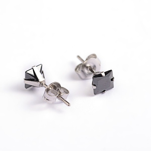 

PandaHall Square Cubic Zirconia Stud Earrings, with 304 Stainless Steel Pins, Black, 6.5x6mm, Pin: 0.9mm Cubic Zirconia Black