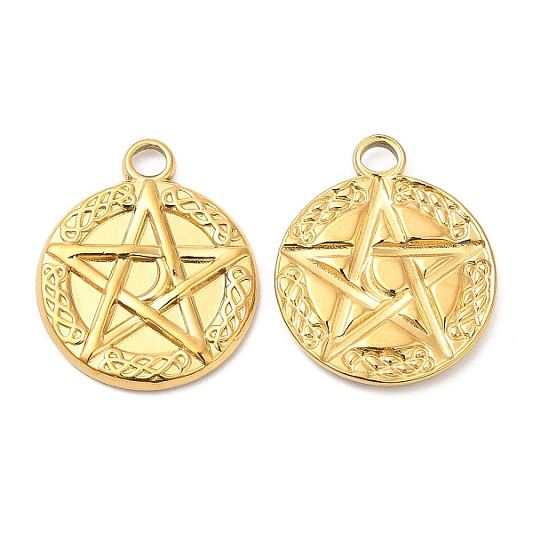 

PandaHall 304 Stainless Steel Pendants, Flat Round with Star Charm, Real 18K Gold Plated, 20x17x2mm, Hole: 3mm 304 Stainless Steel Flat...