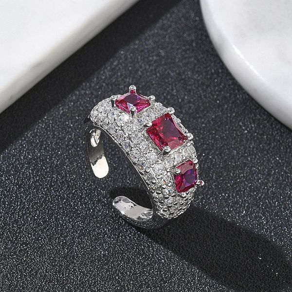 Bagues ouvertes en laiton avec micro pavé de zircones cubiques pour femmes