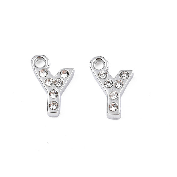 

PandaHall 304 Stainless Steel Charms, with Crystal Rhinestone, Letter, Letter.Y, 10~10.5x2~8x2mm, Hole: 1.2mm Stainless Steel+Rhinestone..., Clear