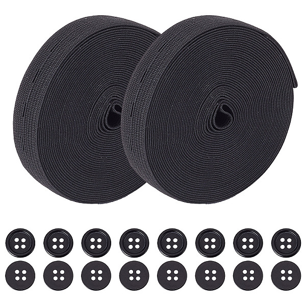 

PandaHall Gorgecraft 20Pcs Dyed Resin Flat Round Buttons, with 2 Rolls Flat Elastic Rubber Band, for Webbing Garment Sewing Accessories..., Black