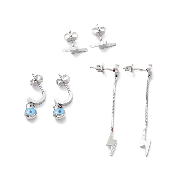 

PandaHall 3 Pair 3 Style Enamel Evil Eye Dangle Stud Earrings, 304 Stainless Steel Lightning Bolt Tassel Earrings for Women, Stainless Steel...