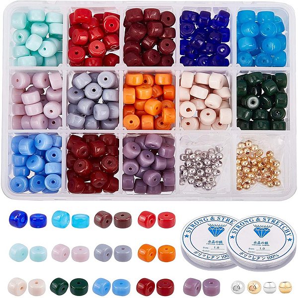 

PandaHall DIY Stretch Bracelets Making Kits, with Opaque Solid Color Glass Beads, Brass Spacer Beads and Clear Elastic Crystal Thread, Mixed..., Multicolor