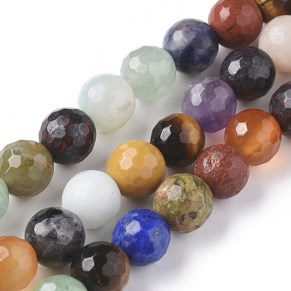 

PandaHall Natural Mixed Gemstone Beads Strands, Faceted, Round, 8mm, Hole: 0.8mm, about 48pcs/strand, 15.35 inch(39cm) Mixed Stone Round