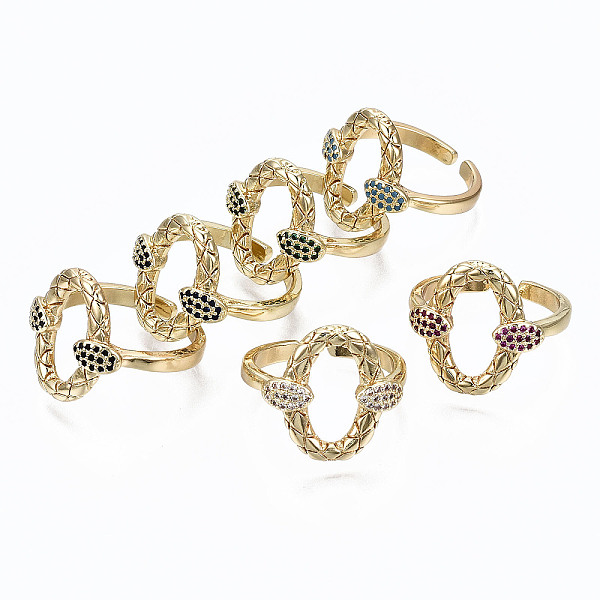 

PandaHall Brass Micro Pave Cubic Zirconia Cuff Rings, Open Rings, Cadmium Free & Nickel Free & Lead Free, Oval, Golden, Mixed Color, US Size..., Multicolor
