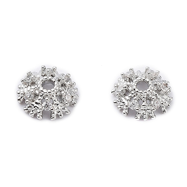 

PandaHall Rack Plating Brass Cubic Zirconia Bead Cap, Flower, Real Platinum Plated, 7~7.5x2.6mm, Hole: 1.2~1.4mm Brass+Cubic Zirconia Clear