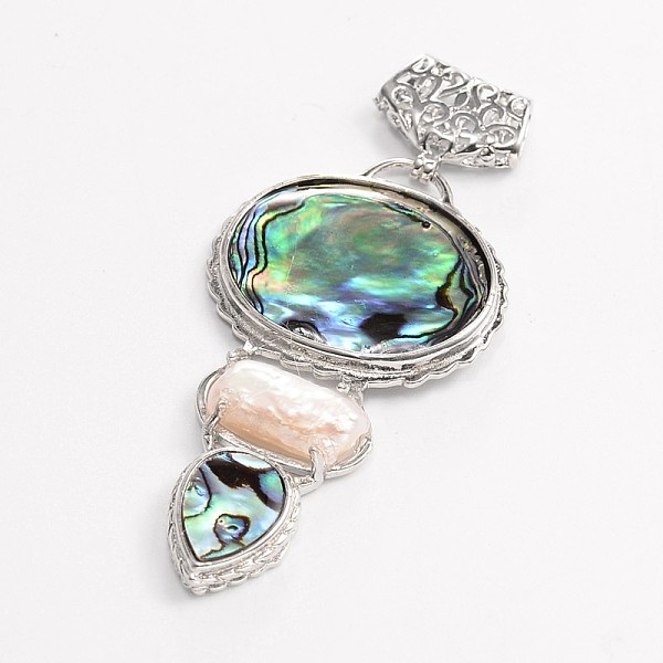 

PandaHall Paua Shell & White Shell Big Pendants, with Brass Scarf Bail Findings, 68x31x6mm, Hole: 7x3mm Paua Shell Others