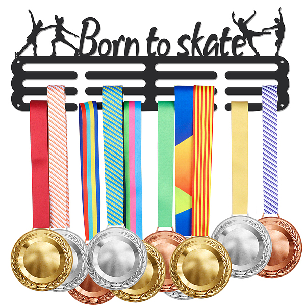 Superdant アイススケート メダルホルダー ディスプレイ バスケットボール トロフィー ハンガーラック スケートのために生まれた 金属製ウォールマウント フックなし メダル60個分掛けられます ブラック
