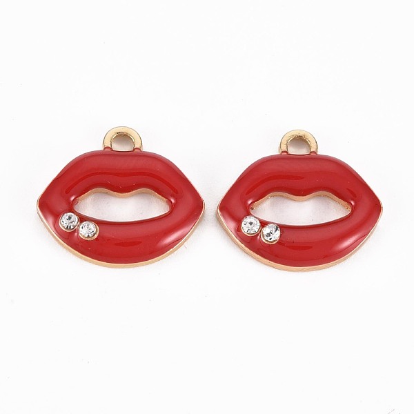 

PandaHall Golden Plated Alloy Enamel Pendants, with Crystal Rhinestones, Lip, Cadmium Free & Lead Free, Red, 15x17x4mm, Hole: 2mm Alloy...