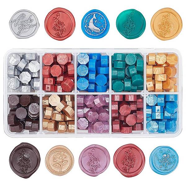 

PandaHall CRASPIRE 300Pcs 10 Colors Sealing Wax Particles, for Retro Seal Stamp, Octagon, Mixed Color, 9mm Wax Multicolor