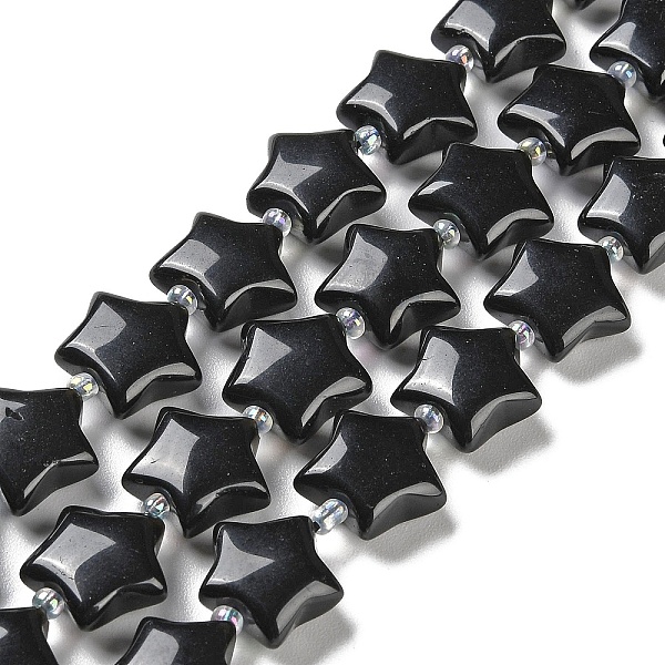 

PandaHall Natural Black Obsidian Beads Strands, with Seed Beads, Puffed Star, 14~15.5x15~16x6.5~7mm, Hole: 1mm, about 24~25pcs/strand...