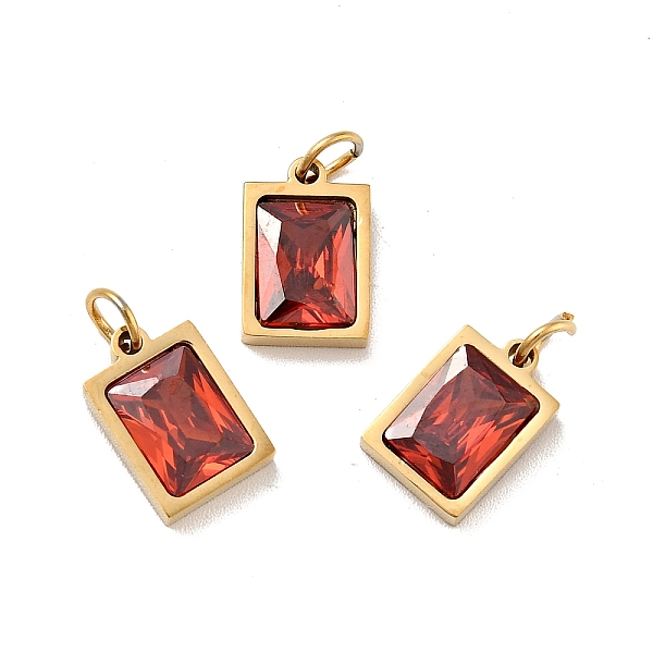 

PandaHall Vacuum Plating 304 Stainless Steel Pendants, with Cubic Zirconia and Jump Rings, Single Stone Charms, Rectangle, Golden, FireBrick..., Red
