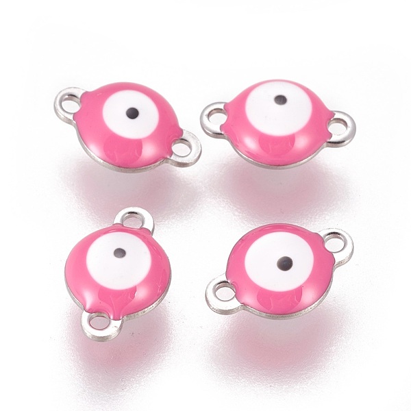 

PandaHall 304 Stainless Steel Enamel Links connectors, Flat Round with Evil Eye, Stainless Steel Color, Hot Pink, 12x8x4mm, Hole: 1.4mm 304...