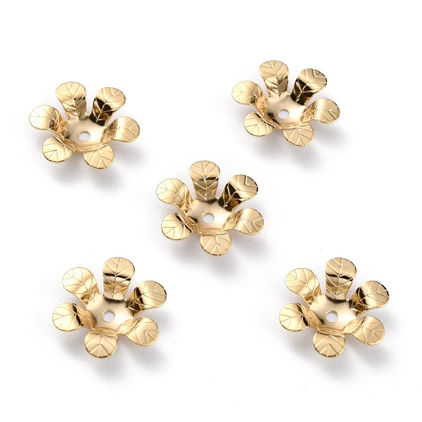 

PandaHall Brass Bead Caps, 6-Petal, Flower, Real 24K Gold Plated, 15x13x3mm, Hole: 1.5mm Brass