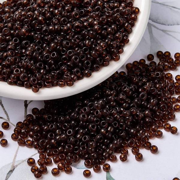 

PandaHall MIYUKI Round Rocailles Beads, Japanese Seed Beads, (RR134) Transparent Dark Topaz, 8/0, 3mm, Hole: 1mm, about 422~455pcs/bottle..., Brown
