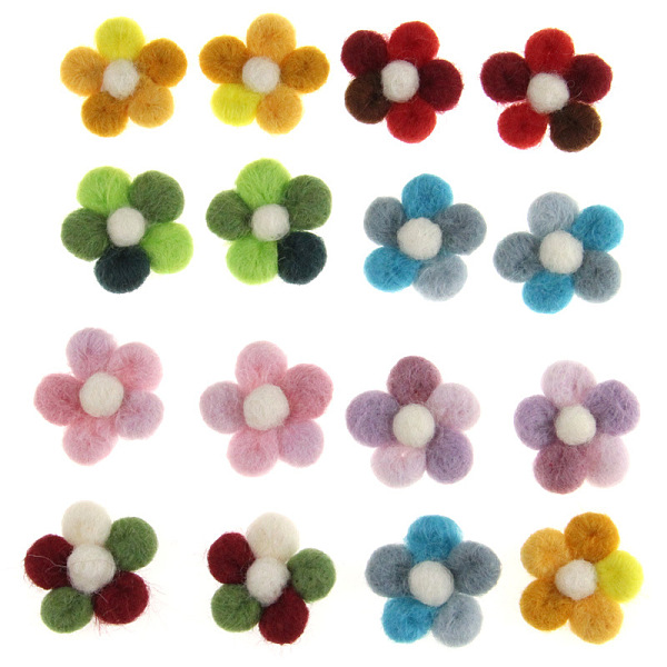 

PandaHall Handmade Wool Felt Woven Costume Accessories, Flower, Mixed Color, 33~35mm Felt Flower Multicolor