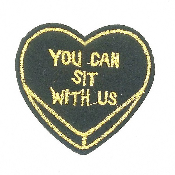 

PandaHall Computerized Embroidery Cloth Iron on/Sew on Patches, Costume Accessories, Heart with Word You Can Sit with us, Black, 6.6x6.9cm...