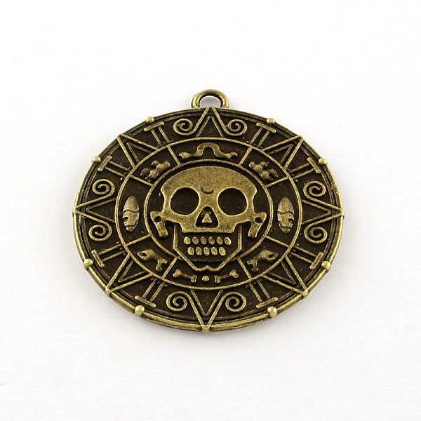 

PandaHall Flat Round with Skull Tibetan Style Alloy Pendants, Cadmium Free & Lead Free, Antique Bronze, 42.5x39x3mm, Hole: 3mm, about...