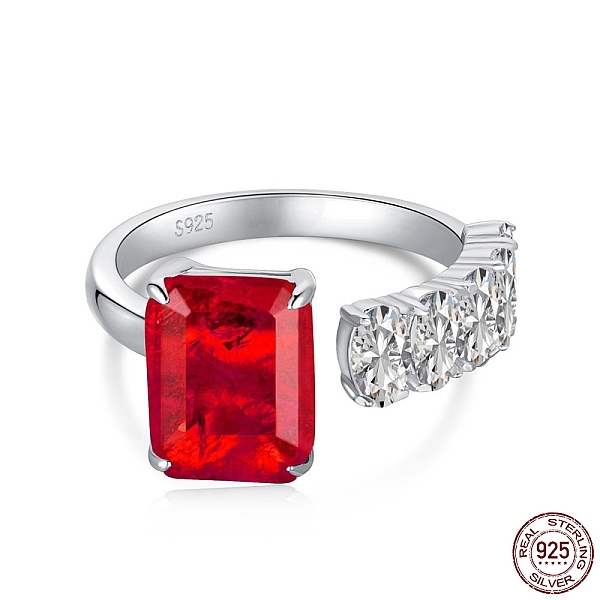 

PandaHall Cubic Zirconia Rectangle Open Cuff Ring, Real Platinum Plated Rhodium Plated 925 Sterling Silver Birthstone Ring with S925 Stamp..., Red